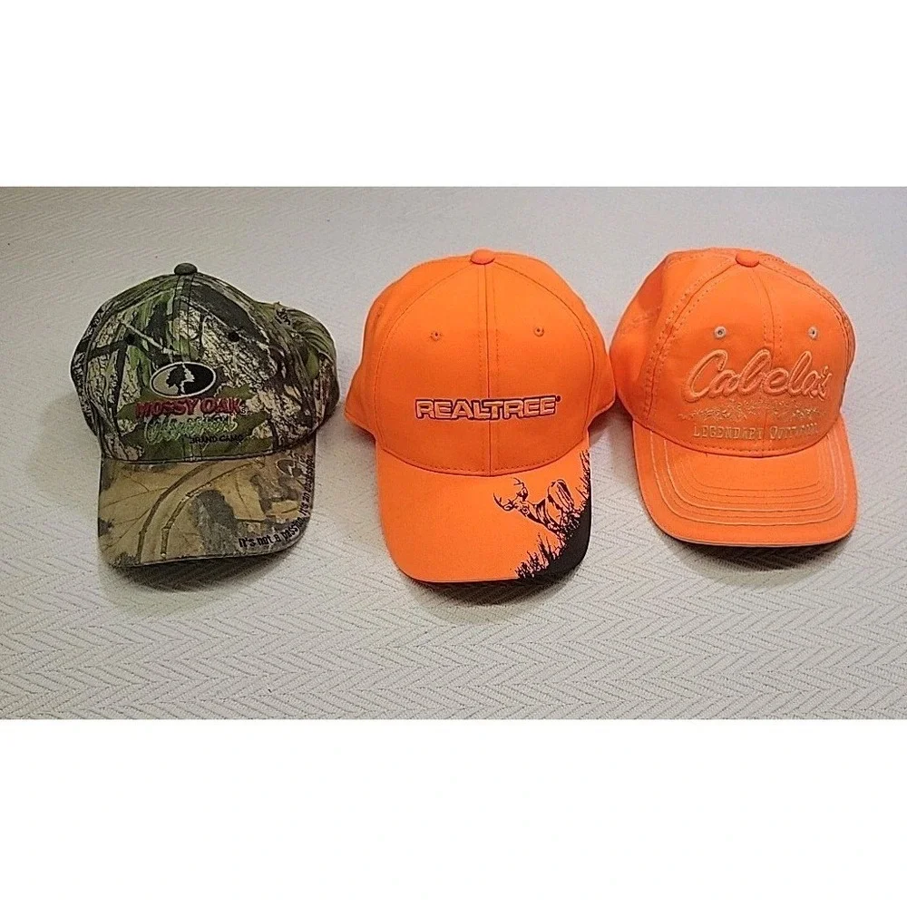 Mossy Oak Realtree Cabela's Hat Lot 3‎ Camo Blaze Orange Hunting Caps